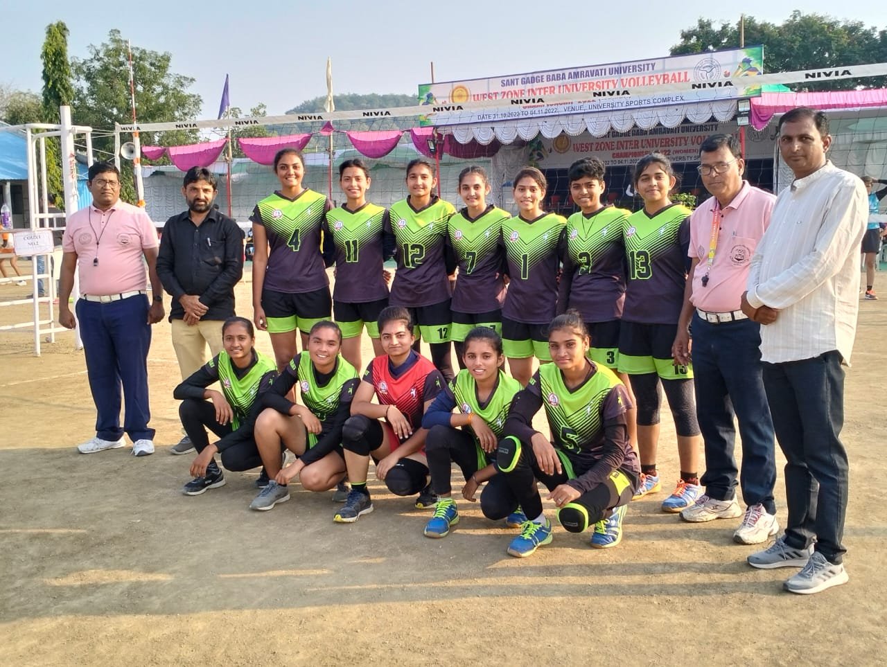 Girls Volleyball Team of Bhakt Kavi Narsi Mehta University Junagadh wearing NDR SPORT® customised volleyball kit. NDR SPORT® is sponsoring the team.