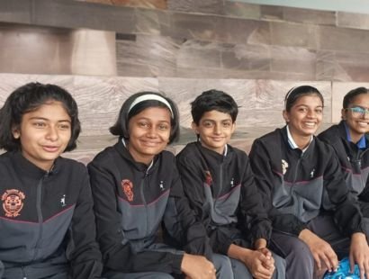 Javahar Navodaya Vidhyalaya (JNV) Samiti Pune Region Girls wearing NDR SPORT® Tracksuit NS Micro in dark grey coloured for National Judo Meet 2025 at Tatya Tope State Sports Complex, Bhopal (TT Nagar Stadium)