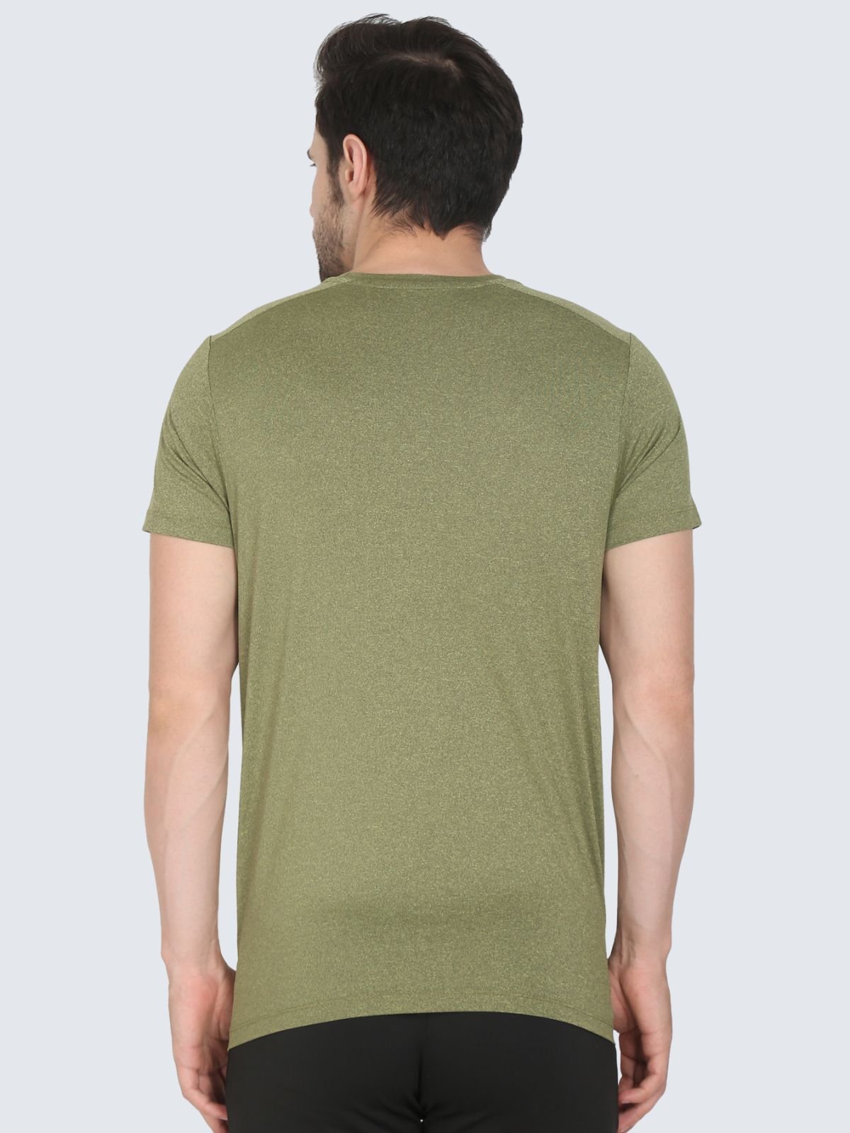 Back view of olive athletic Cool N Comfort T-shirt on a white background