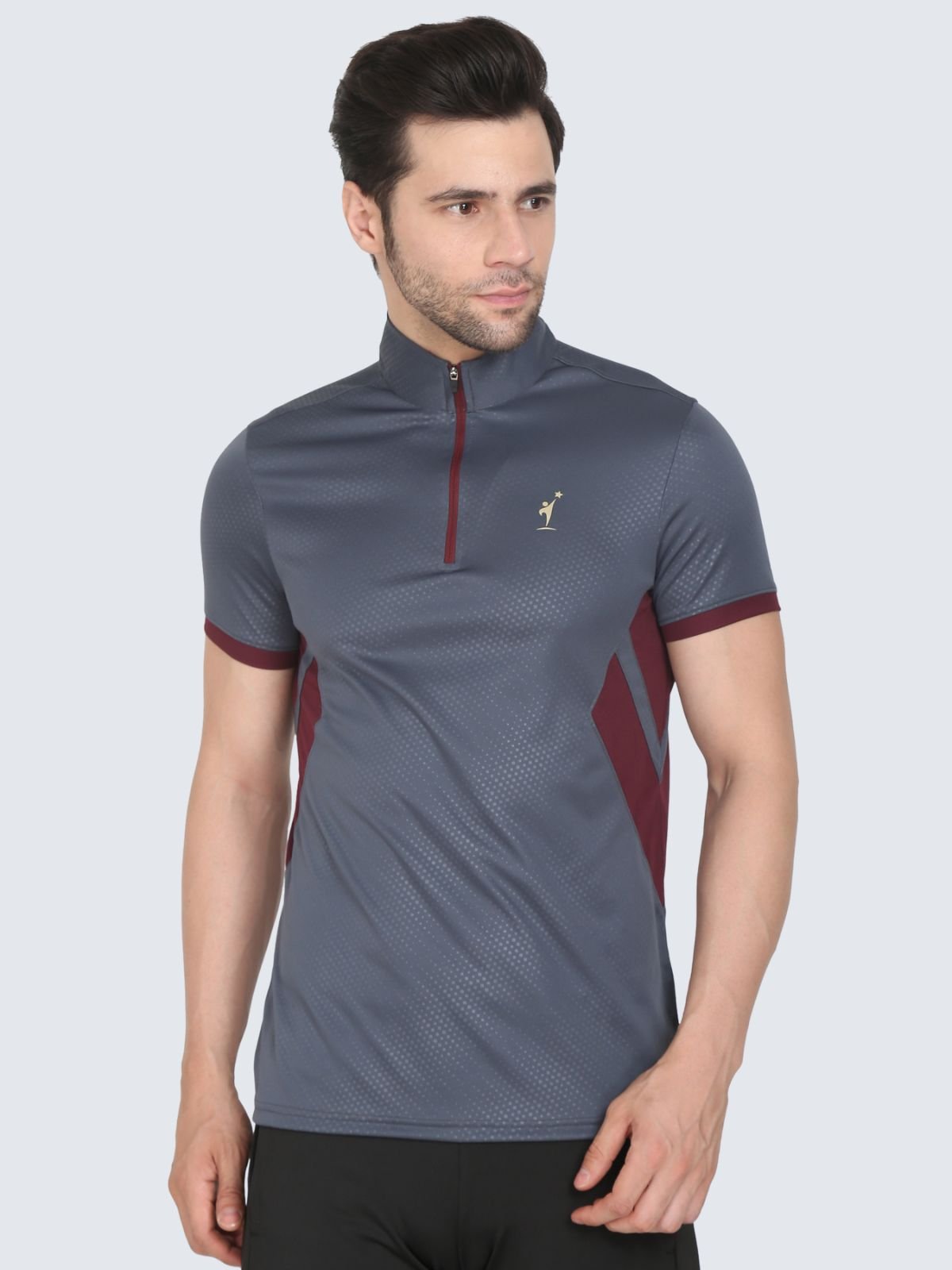 T-shirt Zipper Side Grey Front Pose