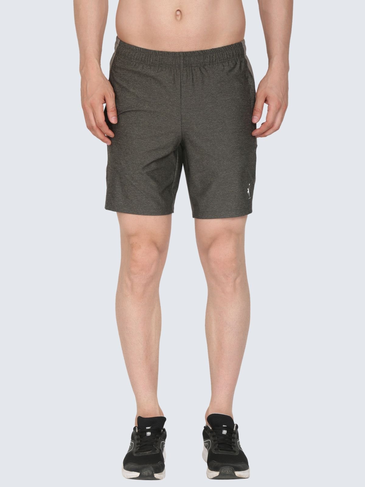 Front view of olive athletic Regular Strips shorts on a white background